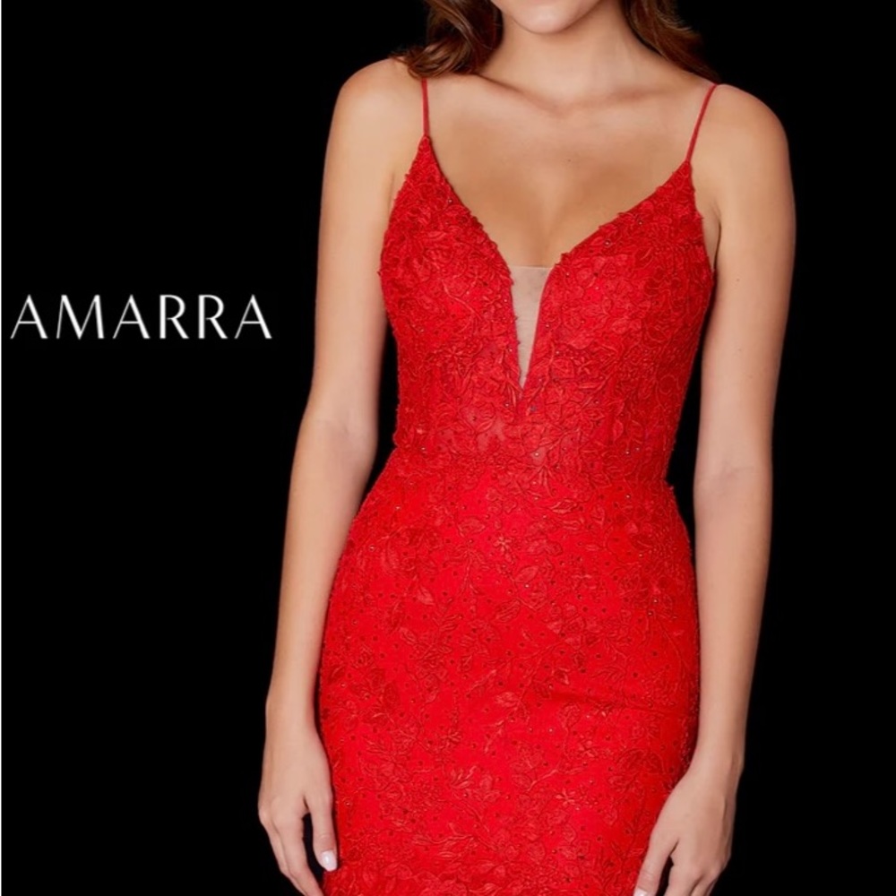 Amarra Red Mermaid Gown Prom Dress size 12 - Picture 3 of 6